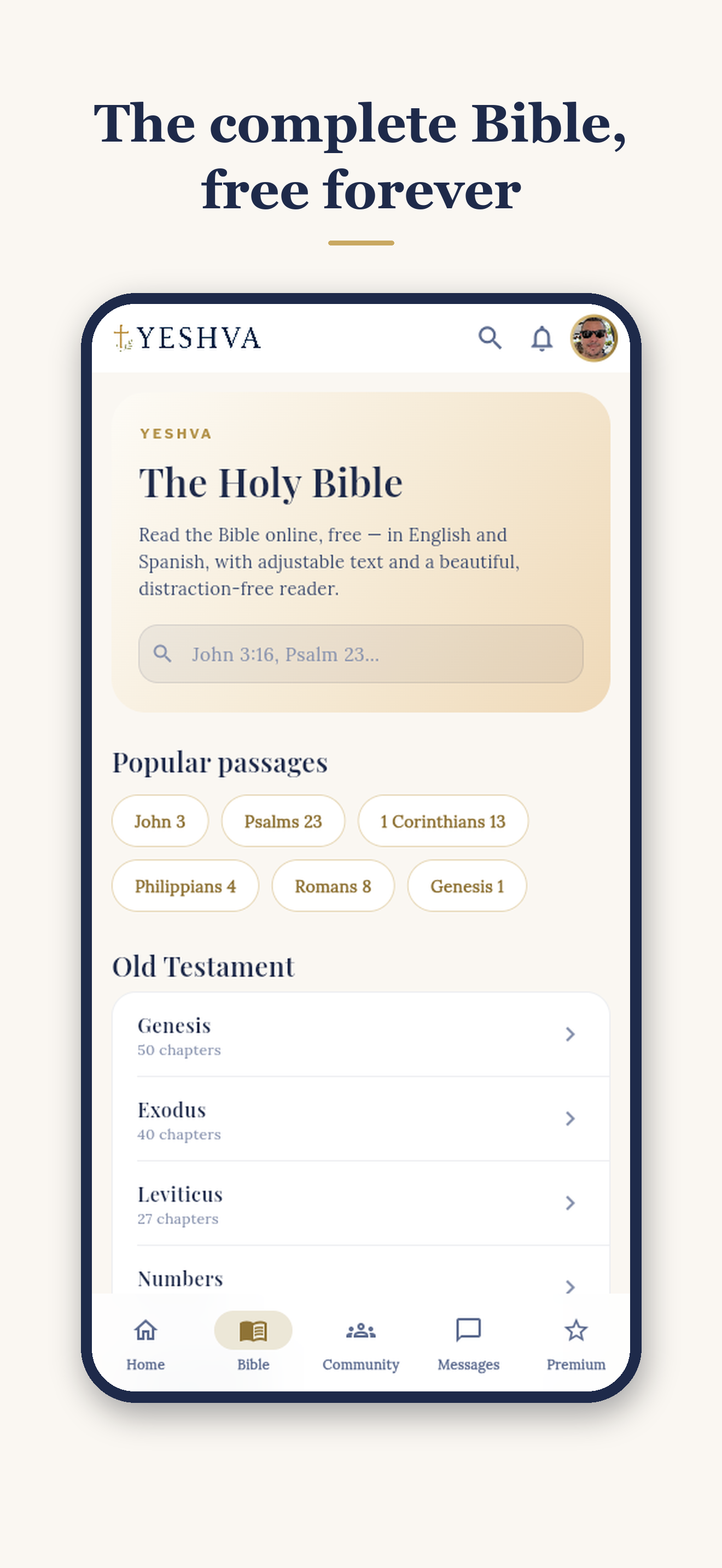Yeshva Bilingual Bible mobile app screen